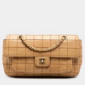 مملوكة مسبقًا Chanel Brown Chocolate Bar Lambskin Wild Stitch Chain Flap