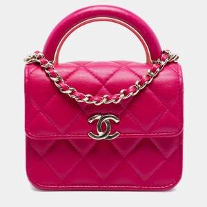Pre Owned Chanel Pink Mini Lambskin Paris Le19M Charming Top Handle Flap