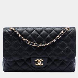 مملوكة مسبقًا Chanel Black Jumbo Classic Caviar Double Flap