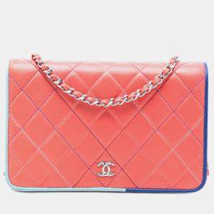 مملوكة مسبقًا Chanel Pink CC Quilted Lambskin Multicolor Border Full Flap Wallet on Chain