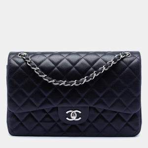 مملوكة مسبقًا Chanel Blue Jumbo Classic Caviar Double Flap