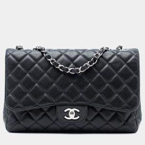 Pre Owned Chanel Black Jumbo Classic Caviar Single Flap