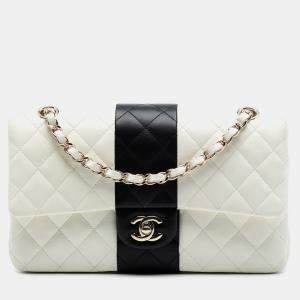 مملوكة مسبقًا Chanel White Medium Classic Bi Stripe Lambskin Double Flap