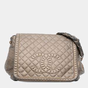 Pre Owned Chanel Brown Large Quilted Metallic Calfskin Istanbul Accordion Flap