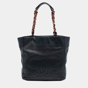 مملوكة مسبقًا Chanel Black CC Caviar Tortoise Chain Tote