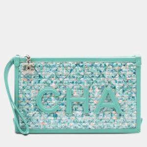 مملوكة مسبقًا حقيبة كلاتش شانيل لوجو PVC ترويد زرقاء