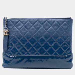 Pre Owned Chanel Blue Medium Aged Calfskin Gabrielle O Case Clutch