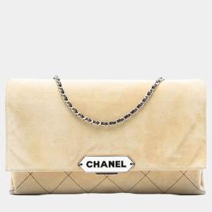 Pre Owned Chanel Brown Quilted Suede Retro Label Flap