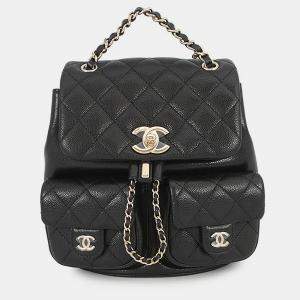 Pre Owned Chanel Matelasse Small Backpack Black Caviar Leather