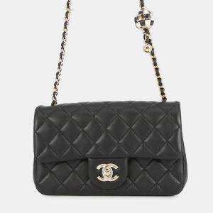 Pre Owned Chanel Mini Matelasse Cocoball Chain shoulder Bag Black Lambskin Size 20