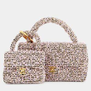 مملوكة مسبقًا حقيبة شانيل بني أرجوانية تويد للأم والابنة