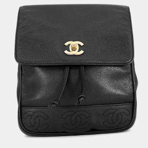 مملوكة مسبقًا حقيبة ظهر شانيل كافيار سوداء جلد بثلاث شعارات CC