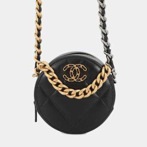 مملوكة مسبقًا حقيبة شانيل سلسلة كتف مستديرة سوداء جلد الخروف