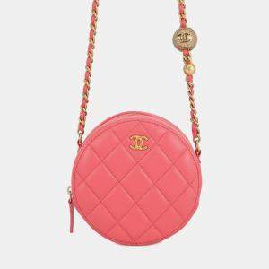 مملوكة مسبقًا حقيبة كتف سلسلة كوكوبال دائرية شانيل جلد خروف زهري