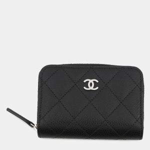 مملوكة مسبقًا Chanel Matelasse Classic Zip Coin Purse Black Caviar Leather