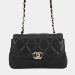 Pre Owned Chanel Matelasse Chainclutch Bag Black Lambskin Size Mini