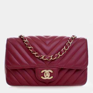 Pre Owned Chanel Rectangular Classic Flap Mini Lambskin Leather Shoulder Bag