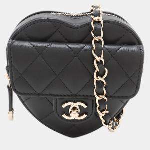 مملوكة مسبقًا حقيبة خصر شانيل CC قلب في حالة حب جلد حمل صغيرة سوداء