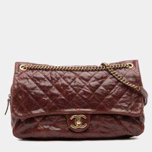Pre Owned Chanel Red Large Quilted Glazed Caviar Shiva Flap