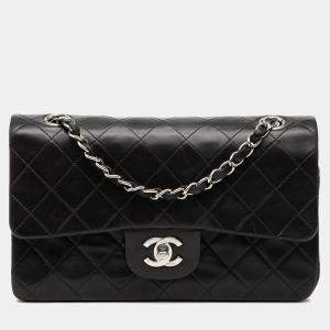 Pre Owned Chanel Black Small Classic Lambskin Double Flap
