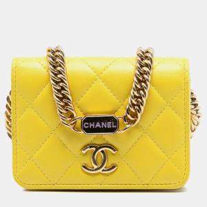 مملوكة مسبقًا Chanel Yellow Mini CC Quilted Lambskin Chain with Charms Single Flap