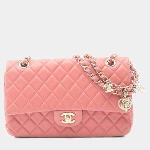 Pre Owned Chanel Matelasse Single Flap Shoulder Bag In Lambskin Leather Pink
