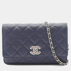 Pre Owned حقيبة كتف شانيل ١٩ شانيل جلد عجل محبب كحلي