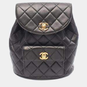 Pre Owned Chanel Matelasse Backpack Bag In Lambskin Leather Black