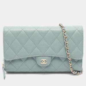 Pre Owned Chanel Matelasse Shoulder Bag In Calfskin Leather Green