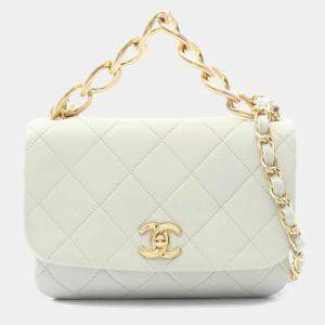 مملوكة مسبقًا Chanel Matelasse Shoulder Bag Lambskin Leather Gray