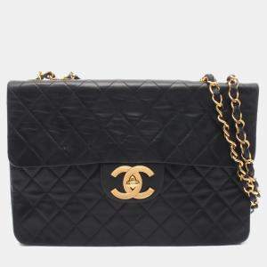 مملوكة مسبقًا Chanel Deca Matelasse 34 Single Flap Shoulder Bag In Lambskin Leather Black