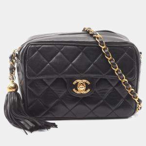 Pre Owned Chanel Matelasse Shoulder Bag Lambskin Leather Black
