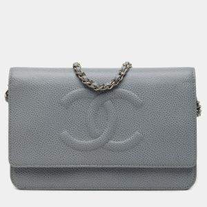 مملوكة مسبقًا Chanel Grey CC Caviar Wallet On Chain