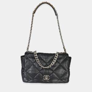Pre Owned Chanel Black Quilted Lambskin Maxi Chanel 19 Flap Bag