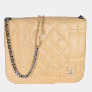Pre Owned Chanel Vintage Beige Quilted Lambskin Square CC Flap Bag