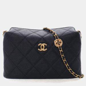 Pre Owned Chanel Small Caviar Enamel Medallion Clutch With Chain