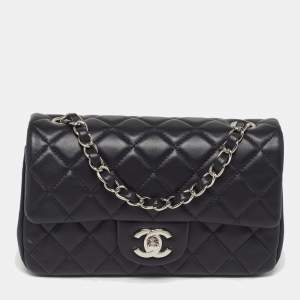 Pre Owned Chanel Classic Single Rectangular Flap Mini Black Quilted Leather Bag