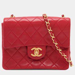 مملوكة مسبقًا Chanel Red Mini Square Classic Lambskin Single Flap