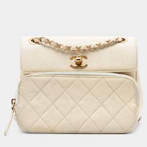 Pre Owned Chanel White Caviar Business Affinity Messenger Flap
