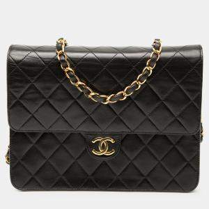 Pre Owned Chanel Black Small CC Quilted Lambskin Single Flap