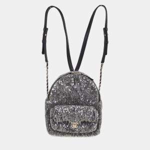Pre Owned Chanel Clear Black Sequins Waterfall Backpack