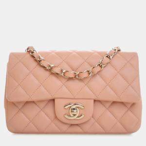 Pre Owned Chanel Pink Mini Rectangular Classic Lambskin Single Flap