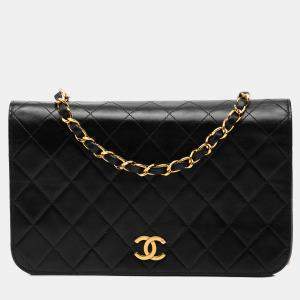Pre Owned Chanel Black CC Quilted Lambskin Full Single Flap