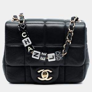 Pre Owned Chanel Black Mini Square Lambskin Resin Crystal Monacoco Flap