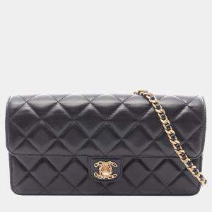 Pre Owned Chanel Black CC Quilted Lambskin East West Single Flap
