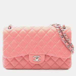 Pre Owned Chanel Deca Matelasse 30 Classic Large Double-Flap Shoulder Bag In Lambskin Leather Pink