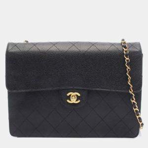 Pre Owned Chanel Matelasse Shoulder Bag In Grained Calfskin Leather Black