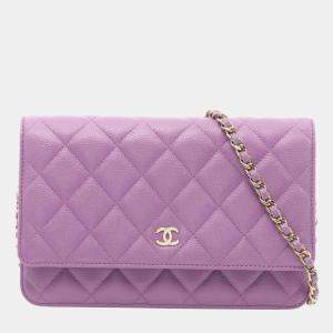 Pre Owned Chanel Matelasse Shoulder Bag Leather Purple