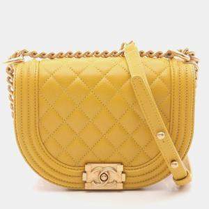 Pre Owned Chanel Boy Chanel Small Shoulder Bag In Grained Calfskin Leather Yellow 