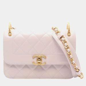 Pre Owned Chanel Matelasse Shoulder Bag In Lambskin Leather Pink